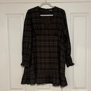 Disturbia Brown and Black Plaid Long Sleeve Dress
